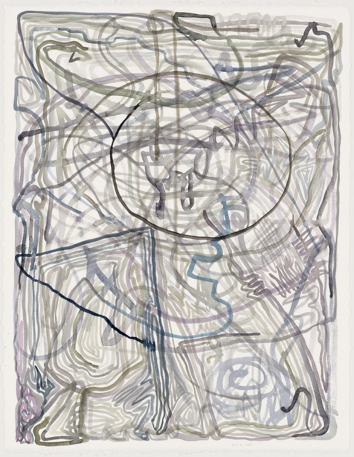 Ines Hock, 21.3.2020   1. Aquarell auf Zerkall Bütten, 65 x 51 cm, im 1. Lockdown  März 2020